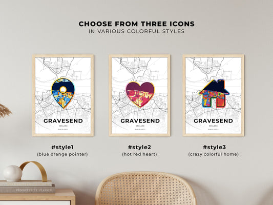 Gravesend England maps with colorful icons