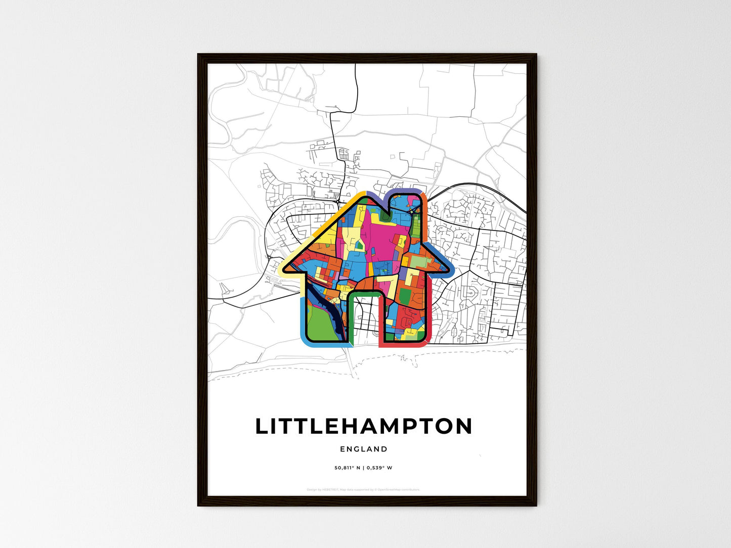 Littlehampton England wedding art map with home icon
