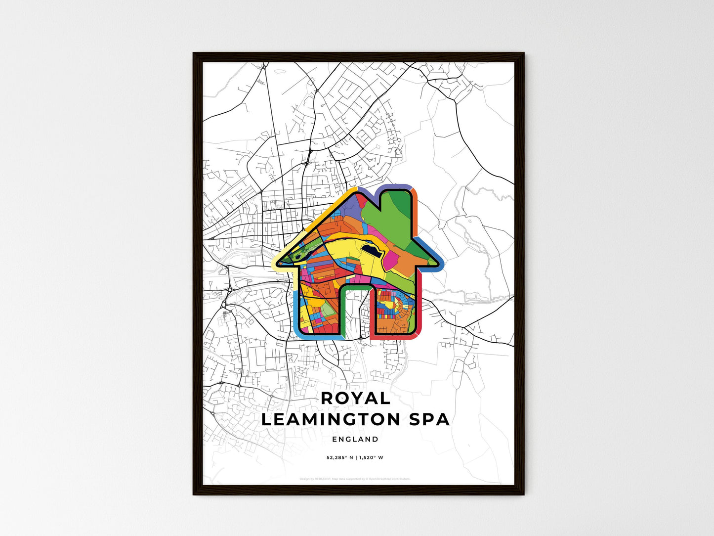 Royal Leamington Spa England wedding art map with home icon