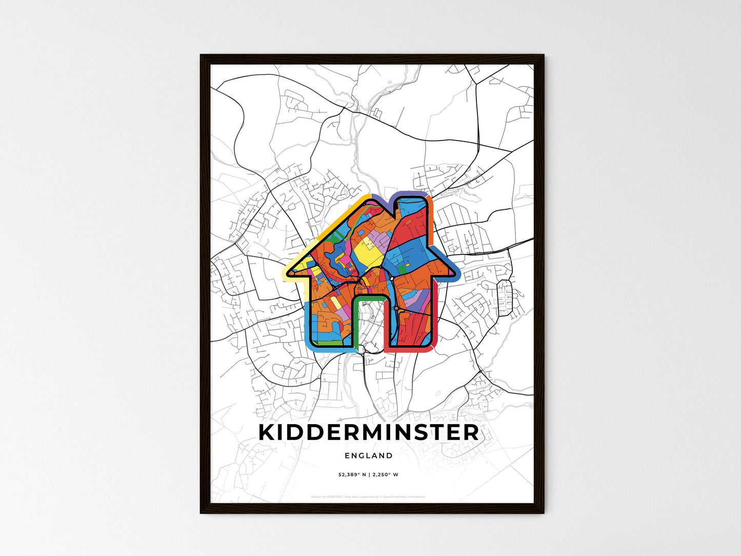 Kidderminster England wedding art map with home icon
