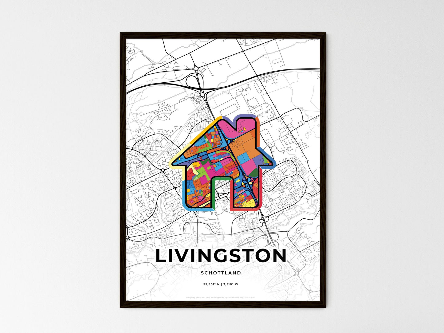 Livingston Scotland wedding art map with home icon