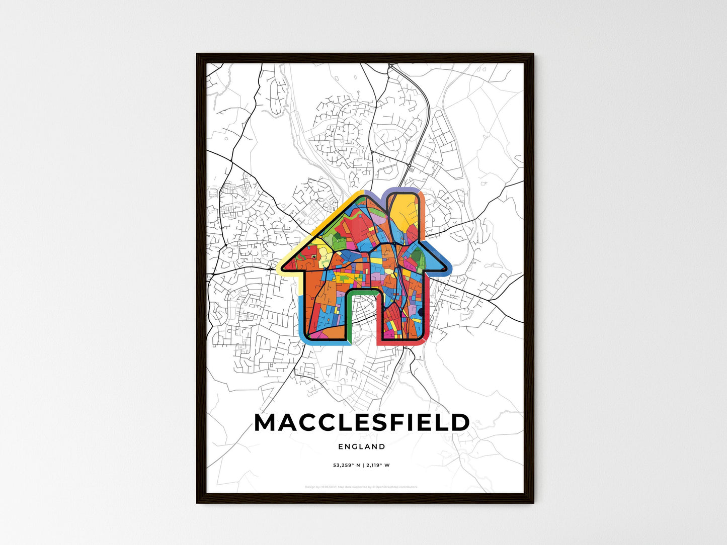 Macclesfield England wedding art map with home icon