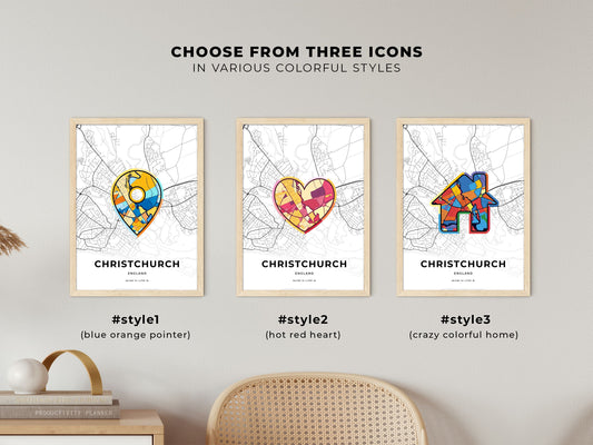 Christchurch England maps with colorful icons