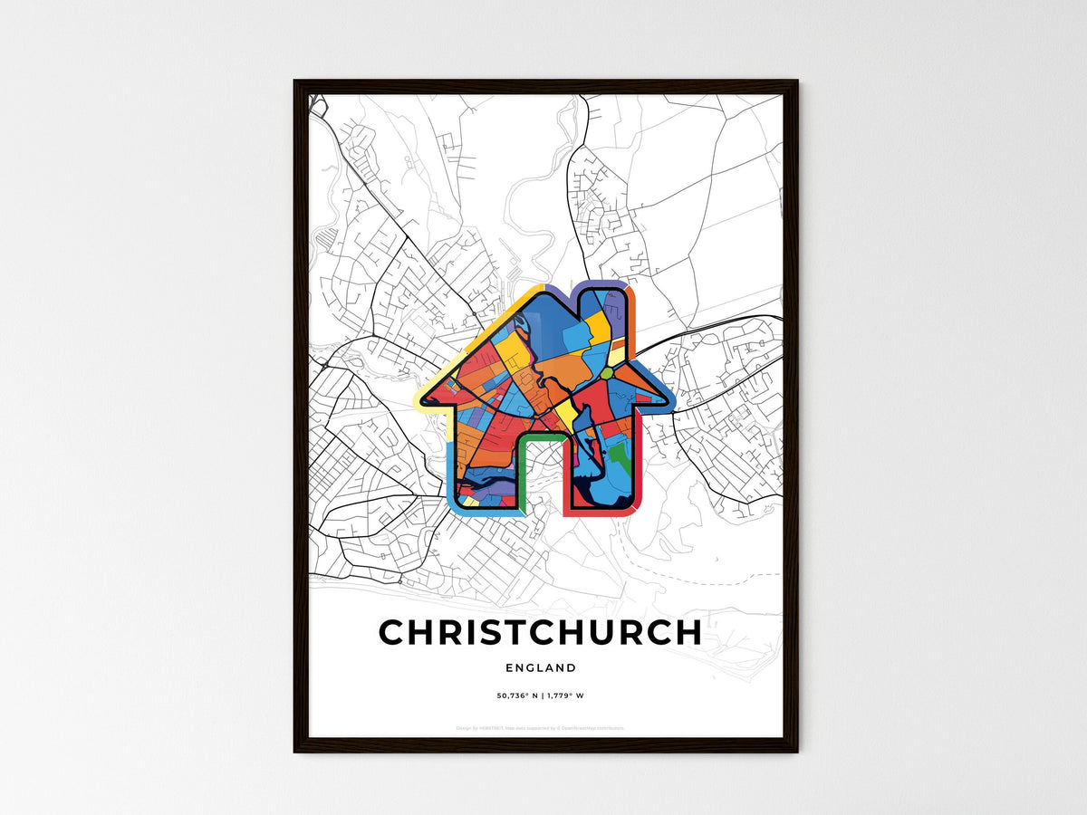 Christchurch England wedding art map with home icon