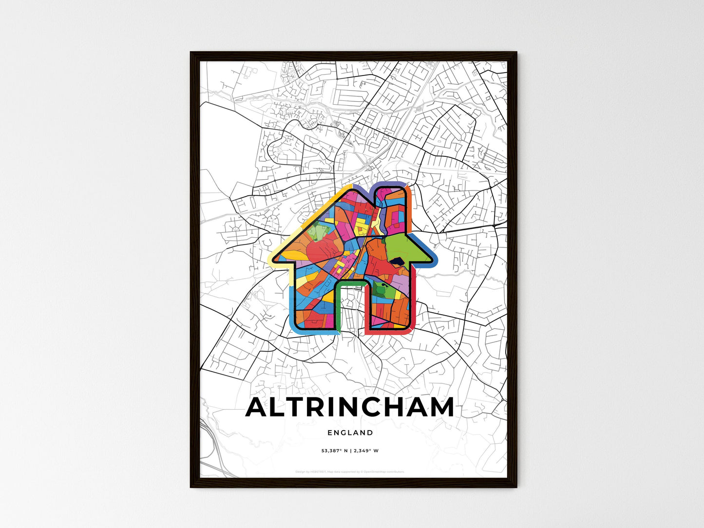 Altrincham England wedding art map with home icon