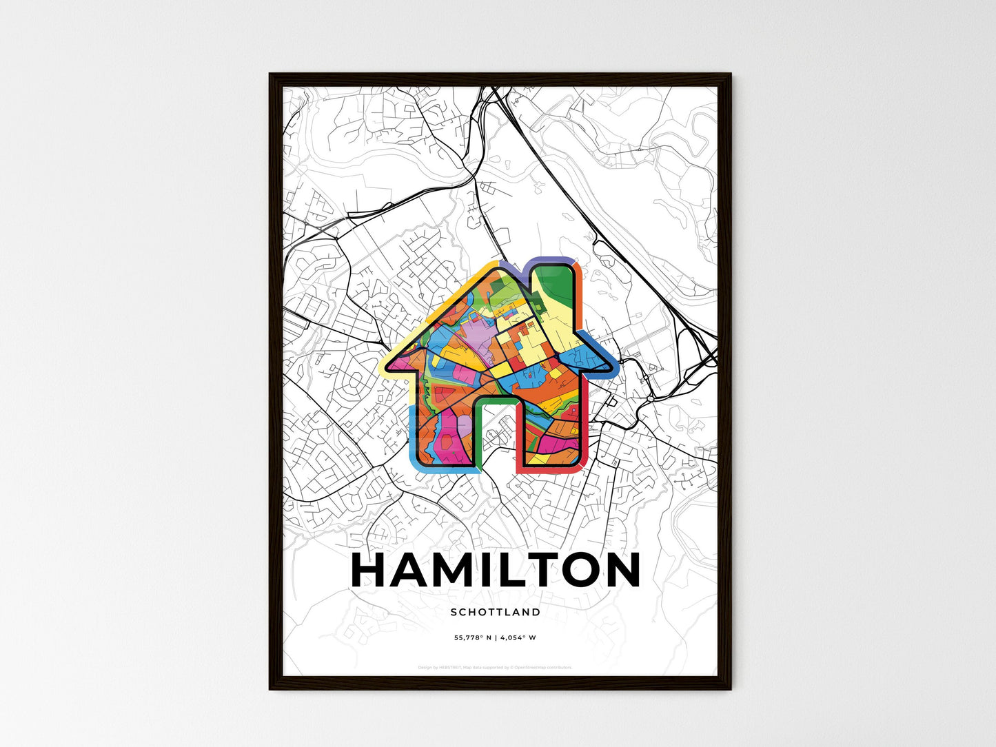 Hamilton Scotland wedding art map with home icon