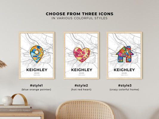 Keighley England maps with colorful icons