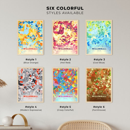 Colorful WILLENHALL ENGLAND Fine Art Map Blue Orange