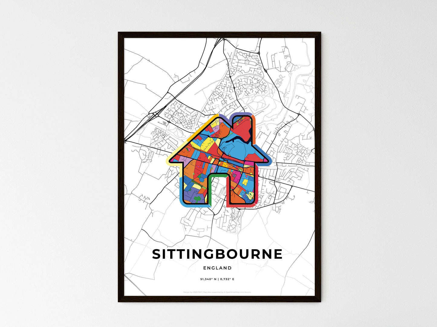 Sittingbourne England wedding art map with home icon