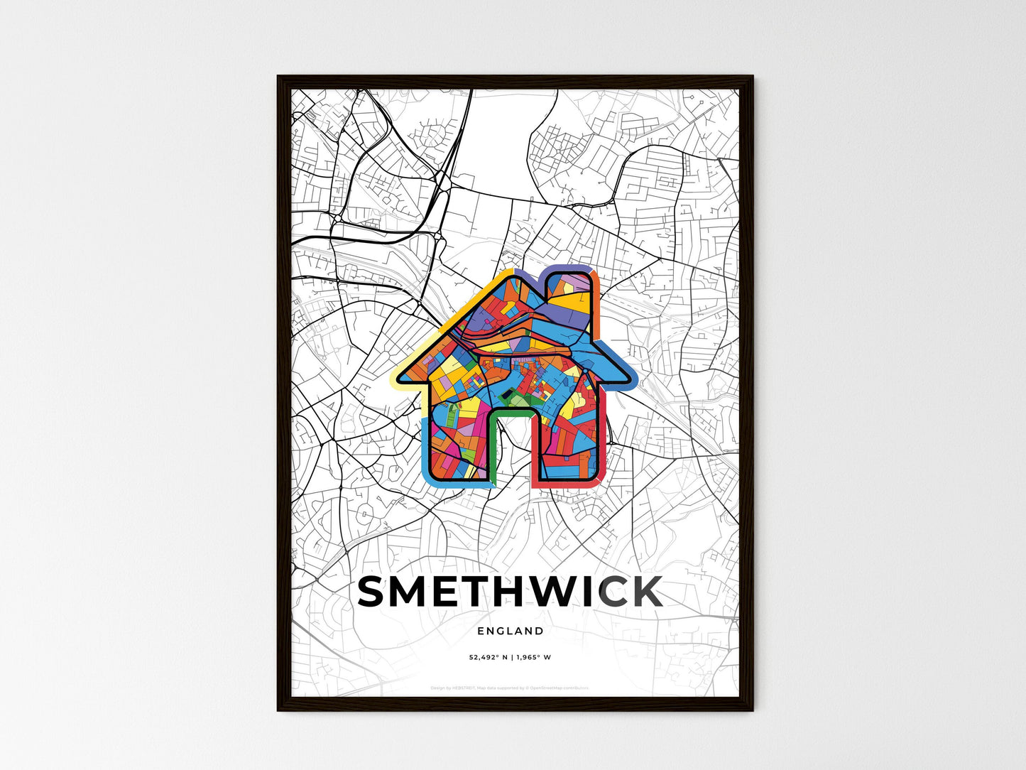 Smethwick England wedding art map with home icon