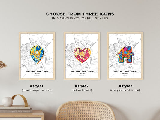 Wellingborough England maps with colorful icons