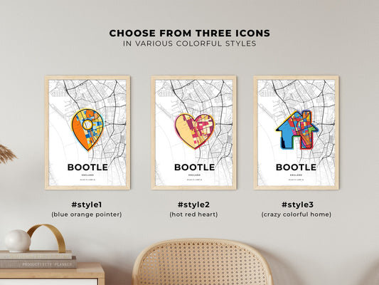 Bootle England maps with colorful icons