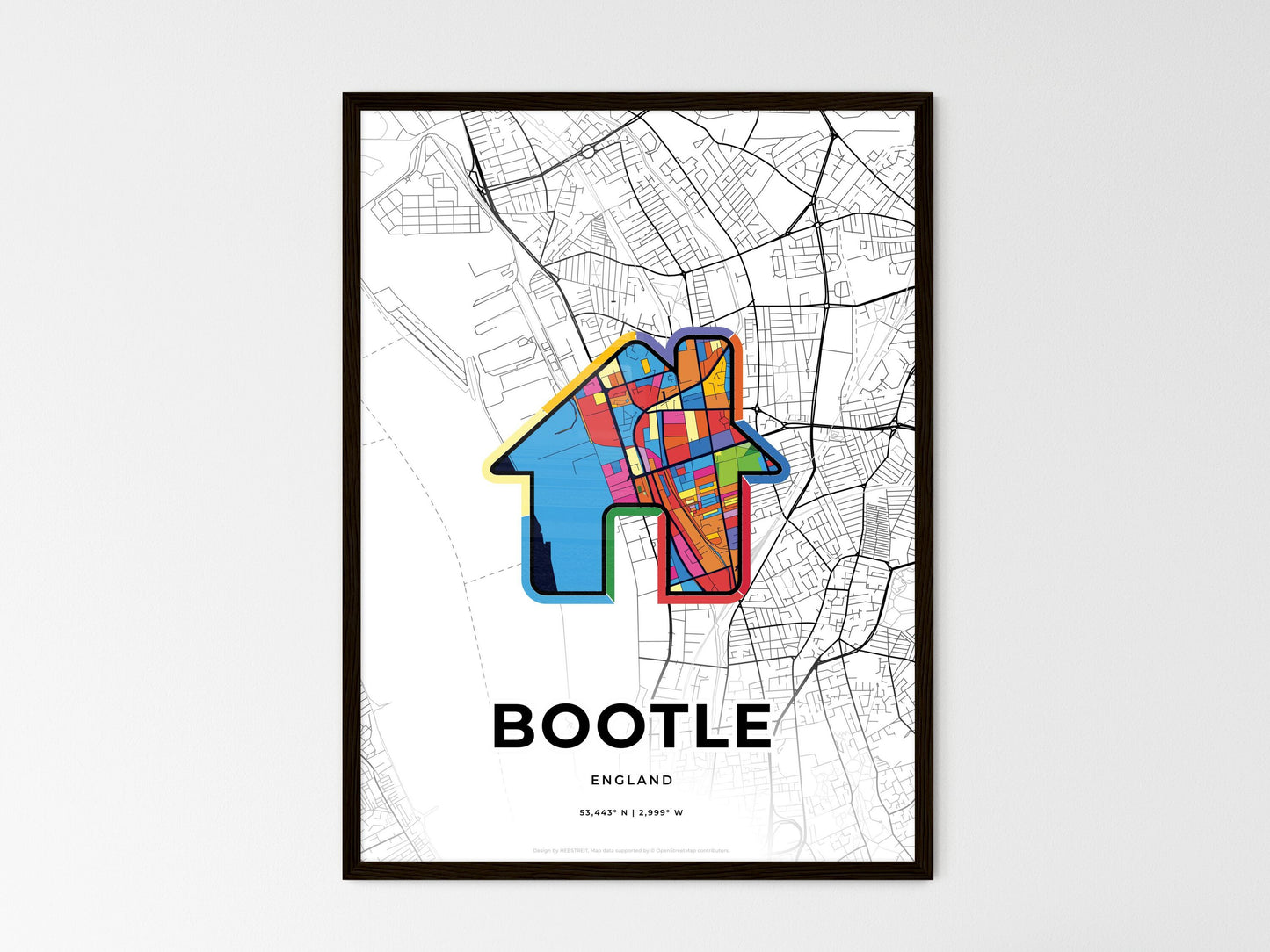 Bootle England wedding art map with home icon