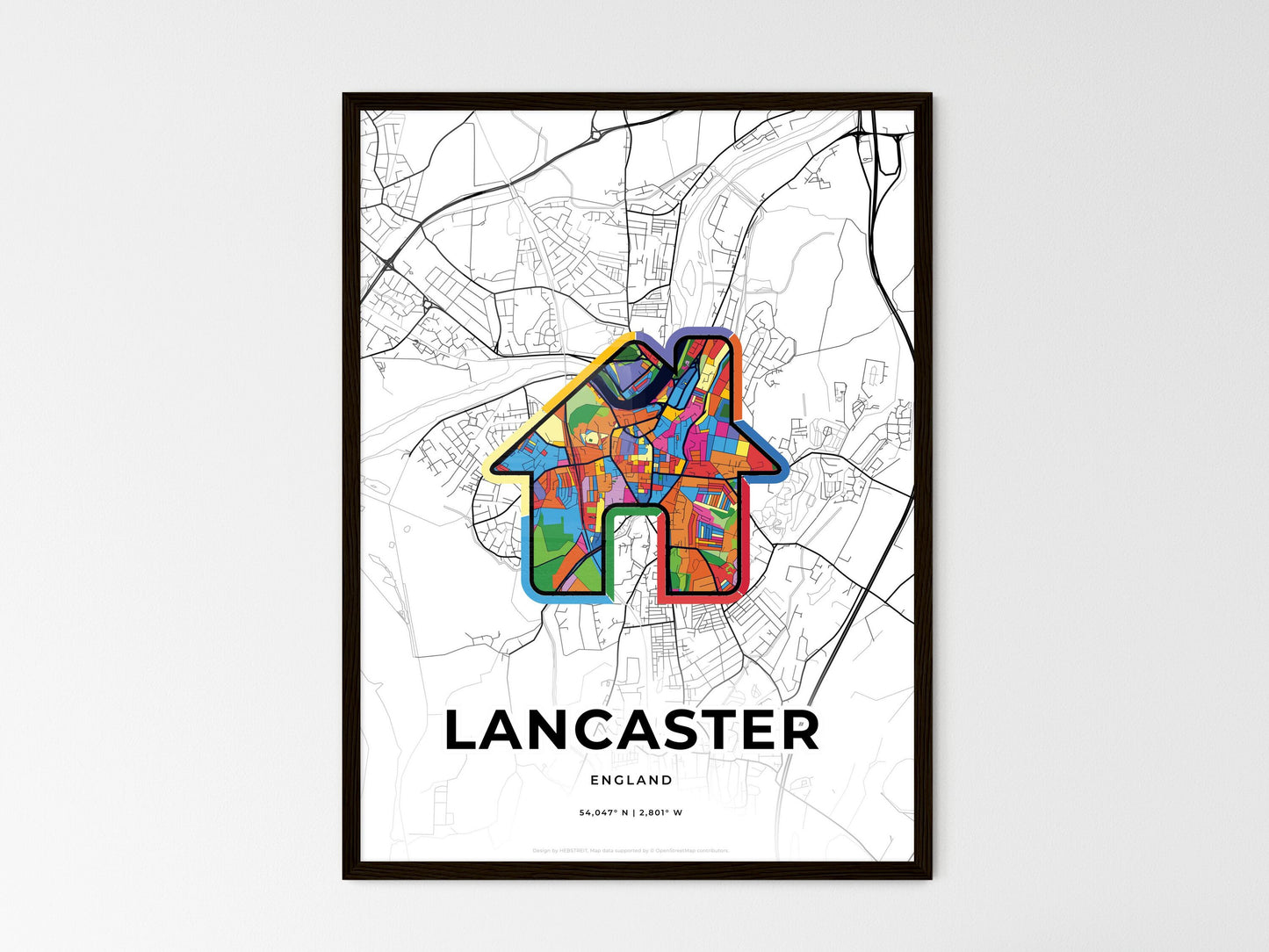Lancaster England wedding art map with home icon