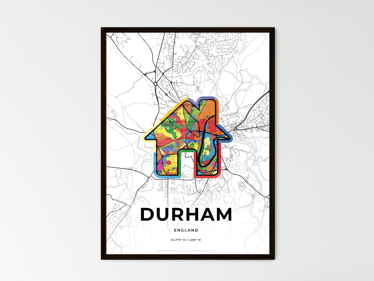 Durham England wedding art map with home icon