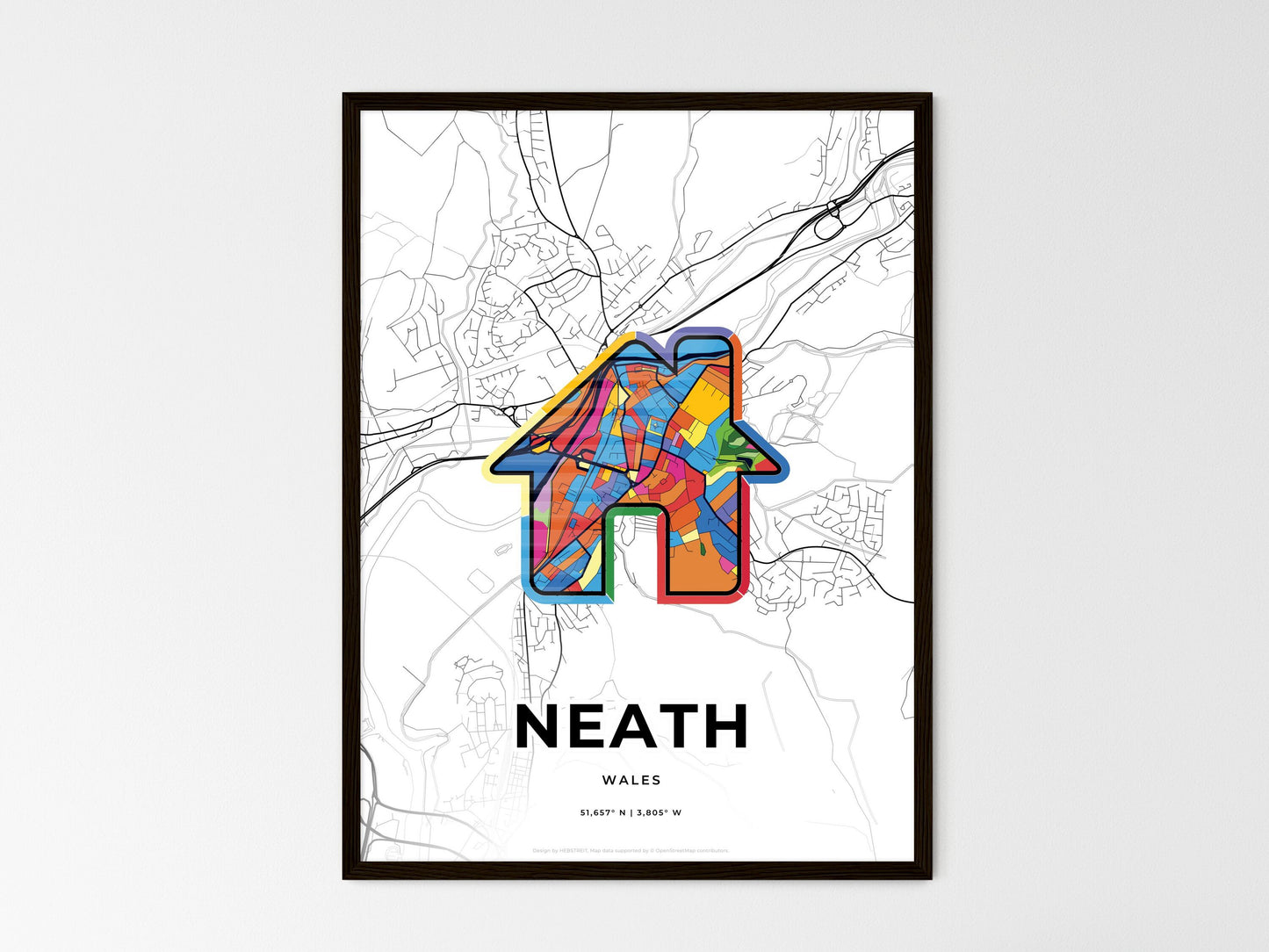 Neath Wales wedding art map with home icon