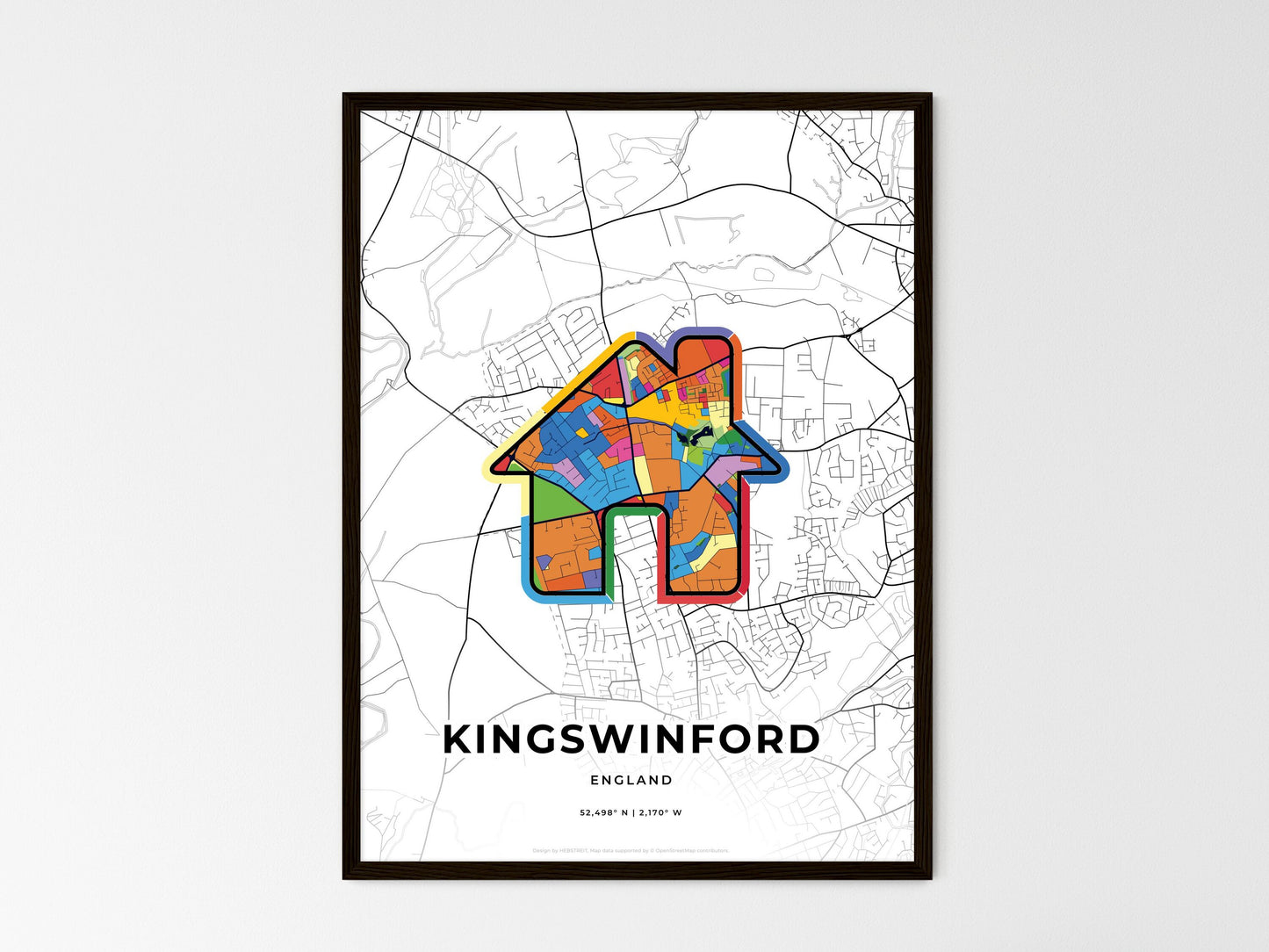 Kingswinford England wedding art map with home icon