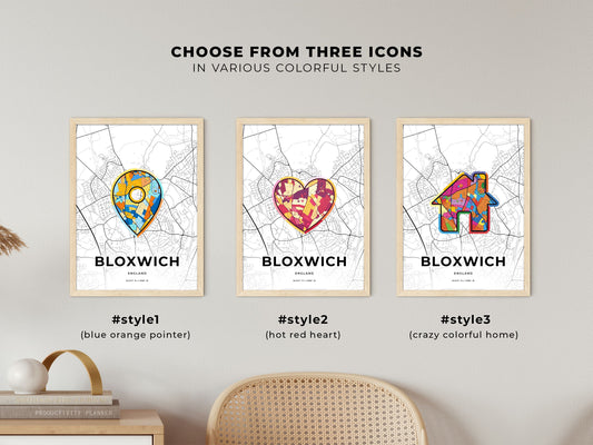 Bloxwich England maps with colorful icons