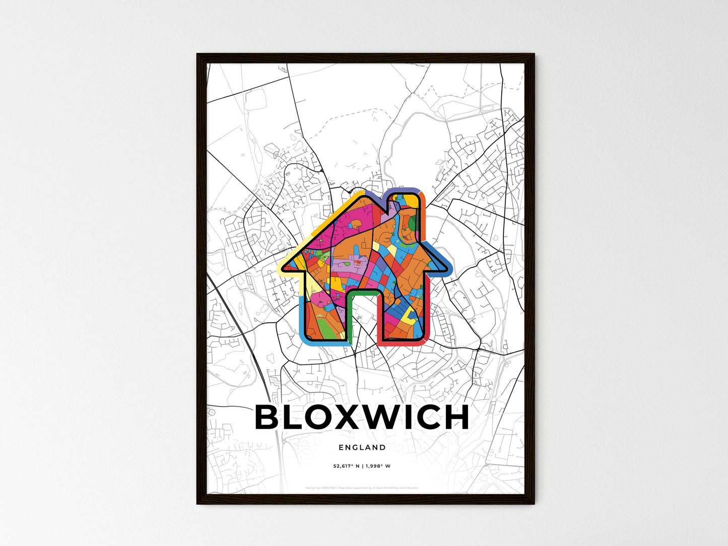 Bloxwich England wedding art map with home icon