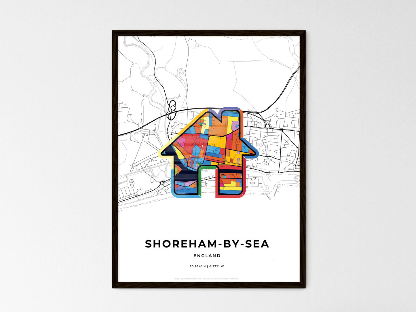 Shoreham-By-Sea England wedding art map with home icon