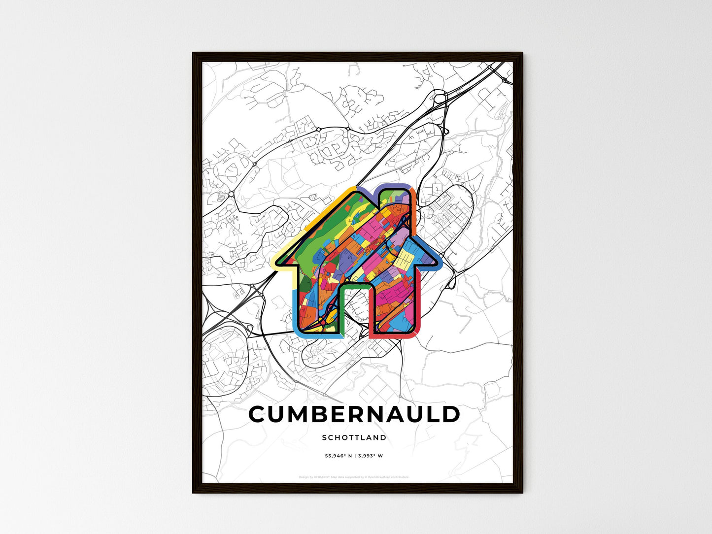 Cumbernauld Scotland wedding art map with home icon
