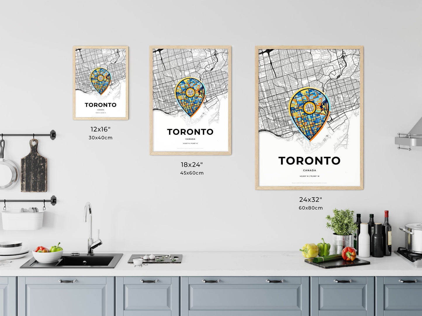 TORONTO CANADA minimal art map with a colorful icon. Where it all began, Couple map gift.