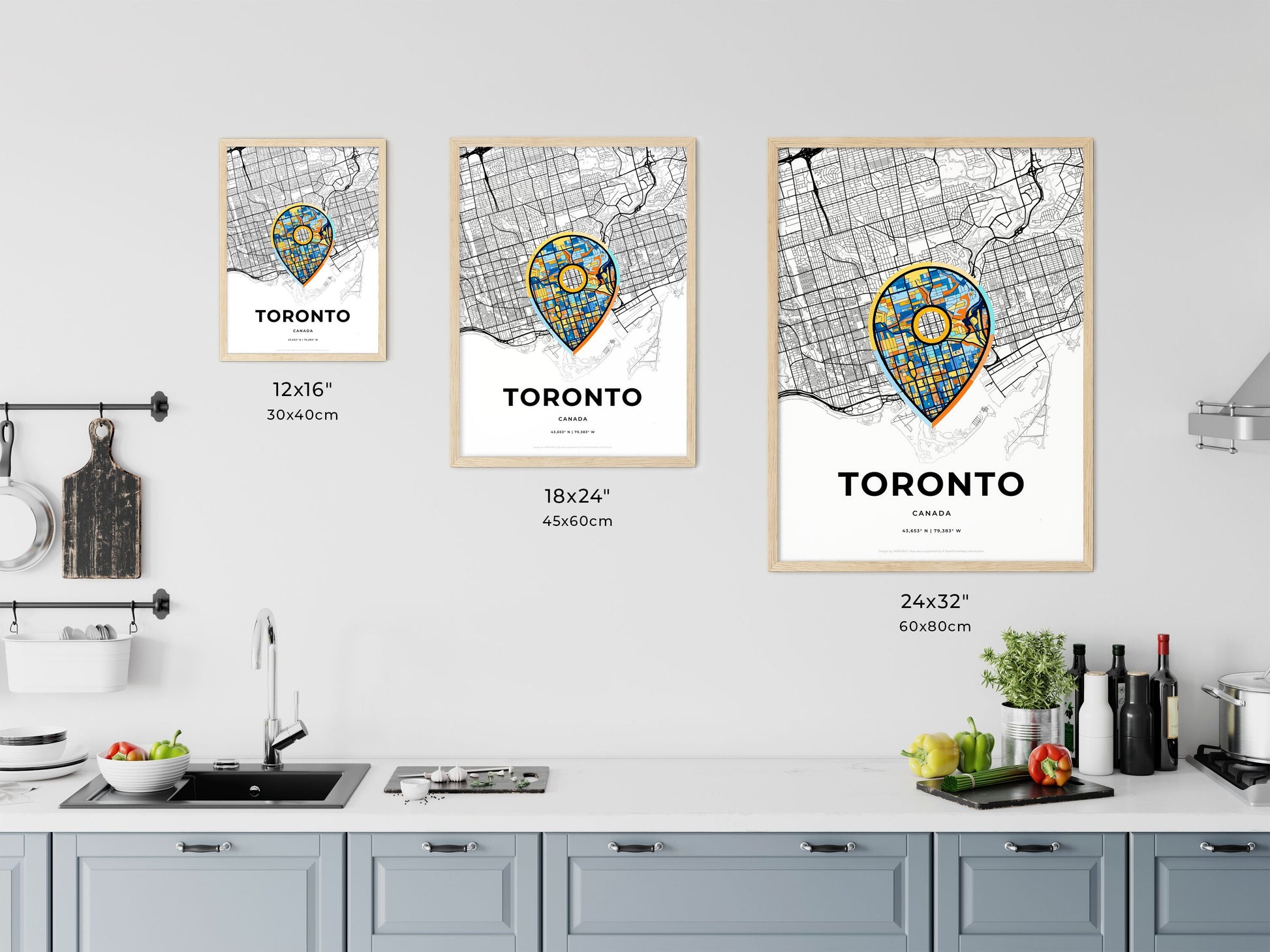 TORONTO CANADA minimal art map with a colorful icon. Where it all began, Couple map gift.
