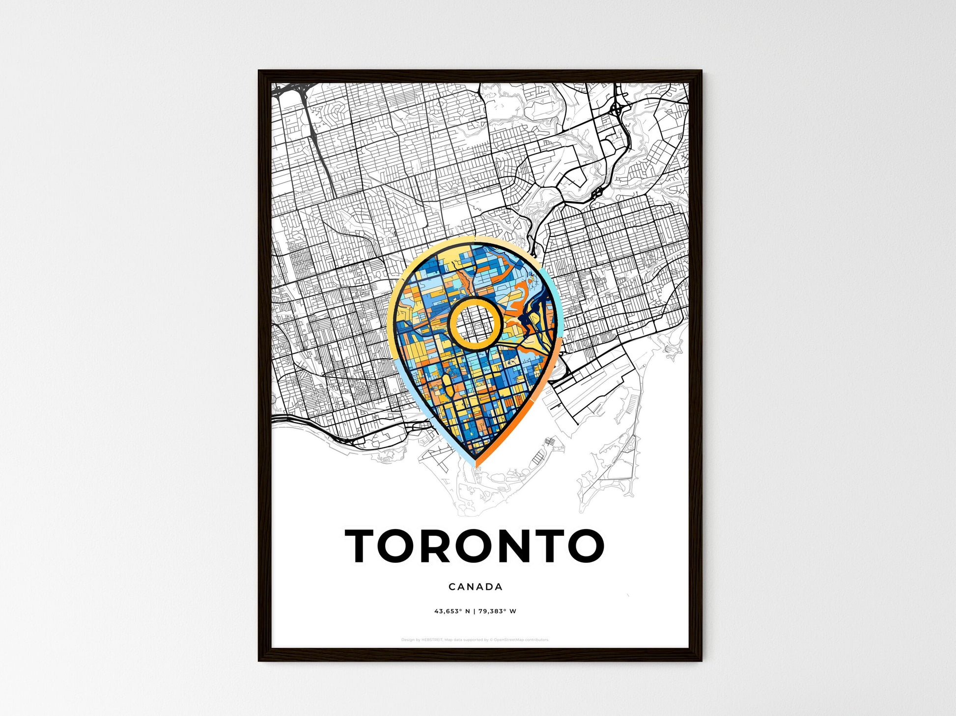 TORONTO CANADA minimal art map with a colorful icon. Where it all began, Couple map gift. Style 1