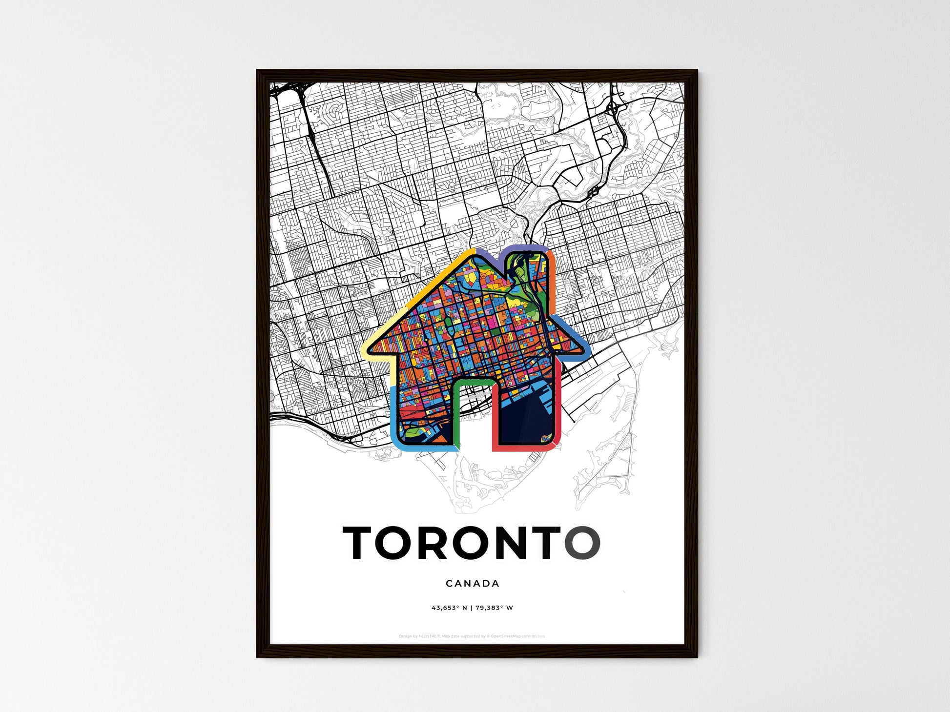 TORONTO CANADA minimal art map with a colorful icon. Where it all began, Couple map gift. Style 3