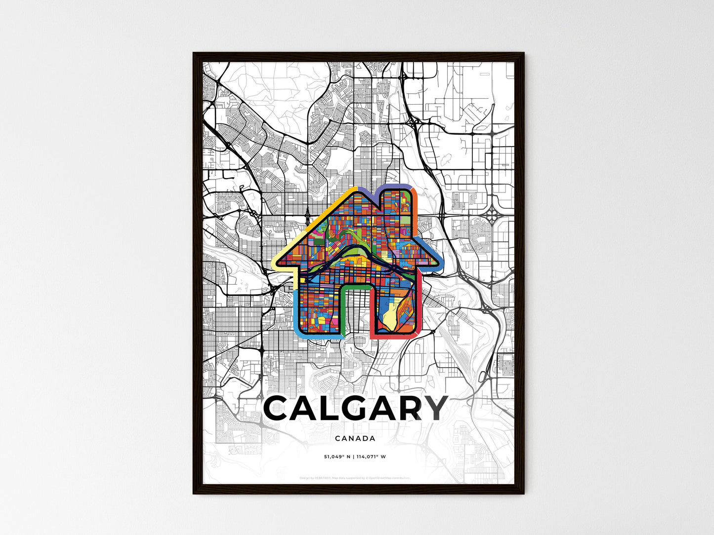 Calgary Canada wedding art map with home icon
