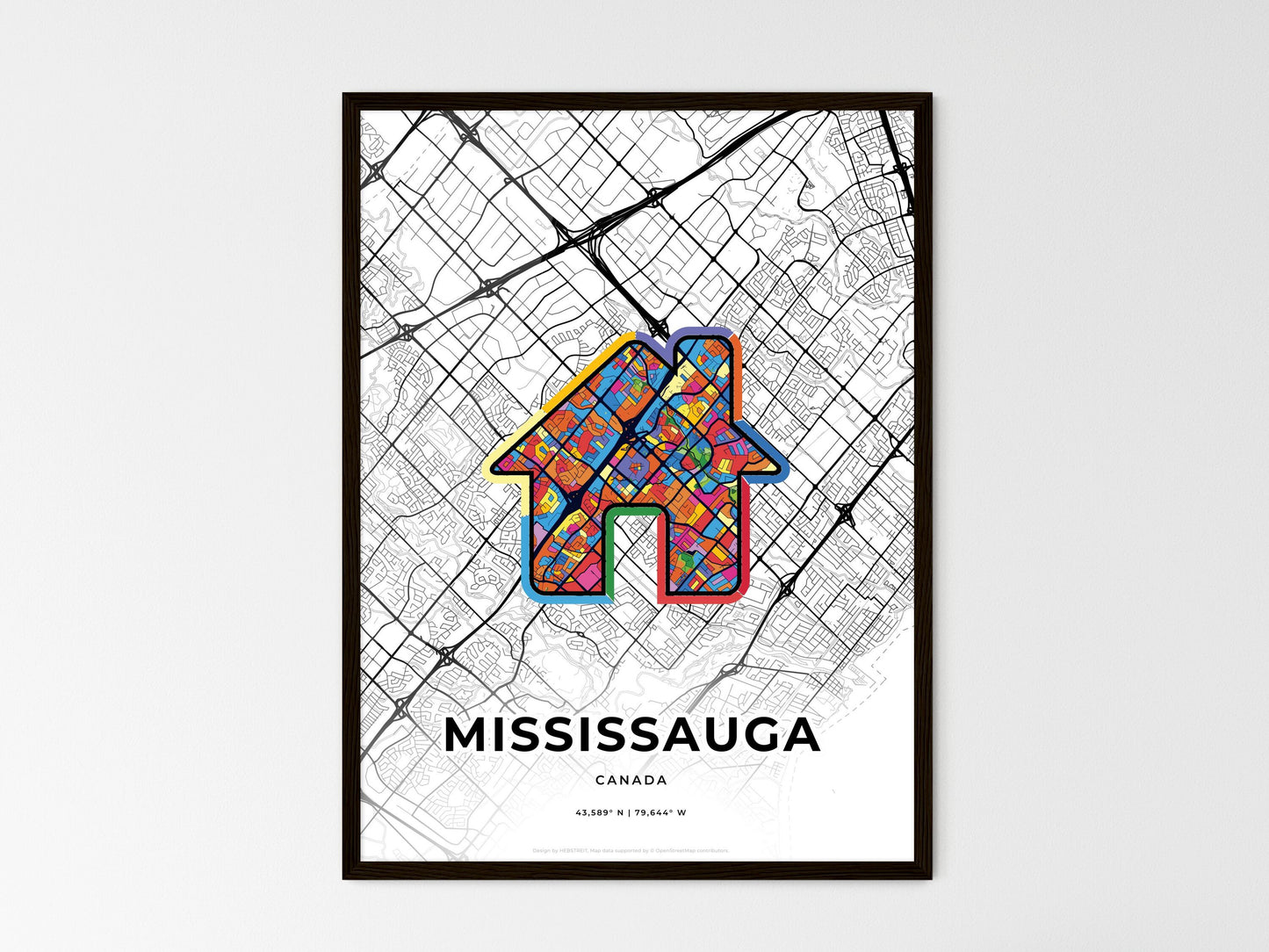 Mississauga Canada wedding art map with home icon