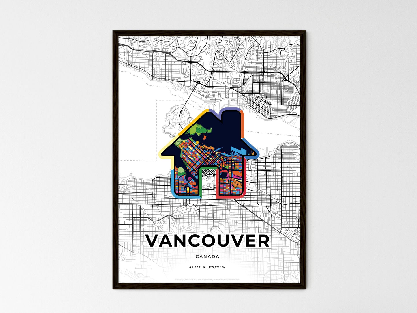 Vancouver Canada wedding art map with home icon