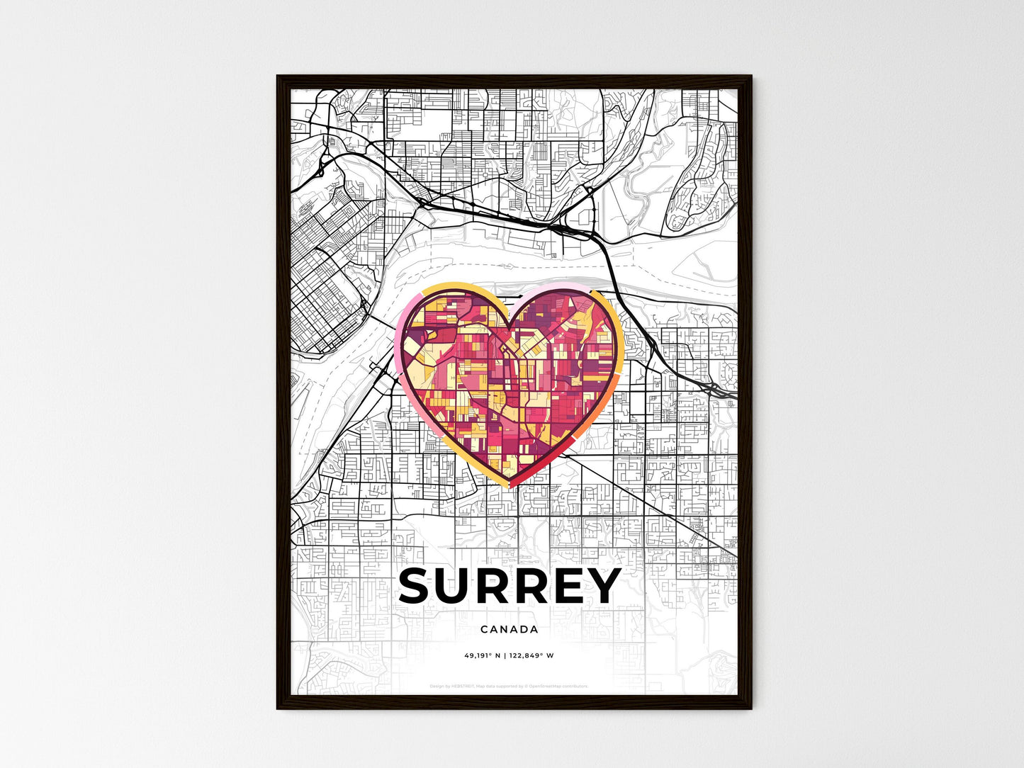 Surrey Canada wedding art map with heart icon