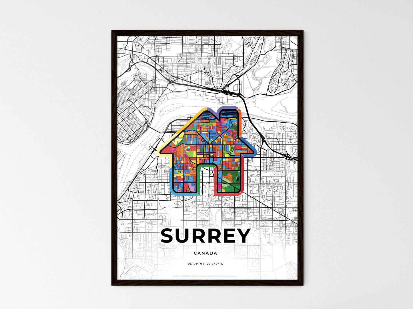 Surrey Canada wedding art map with home icon