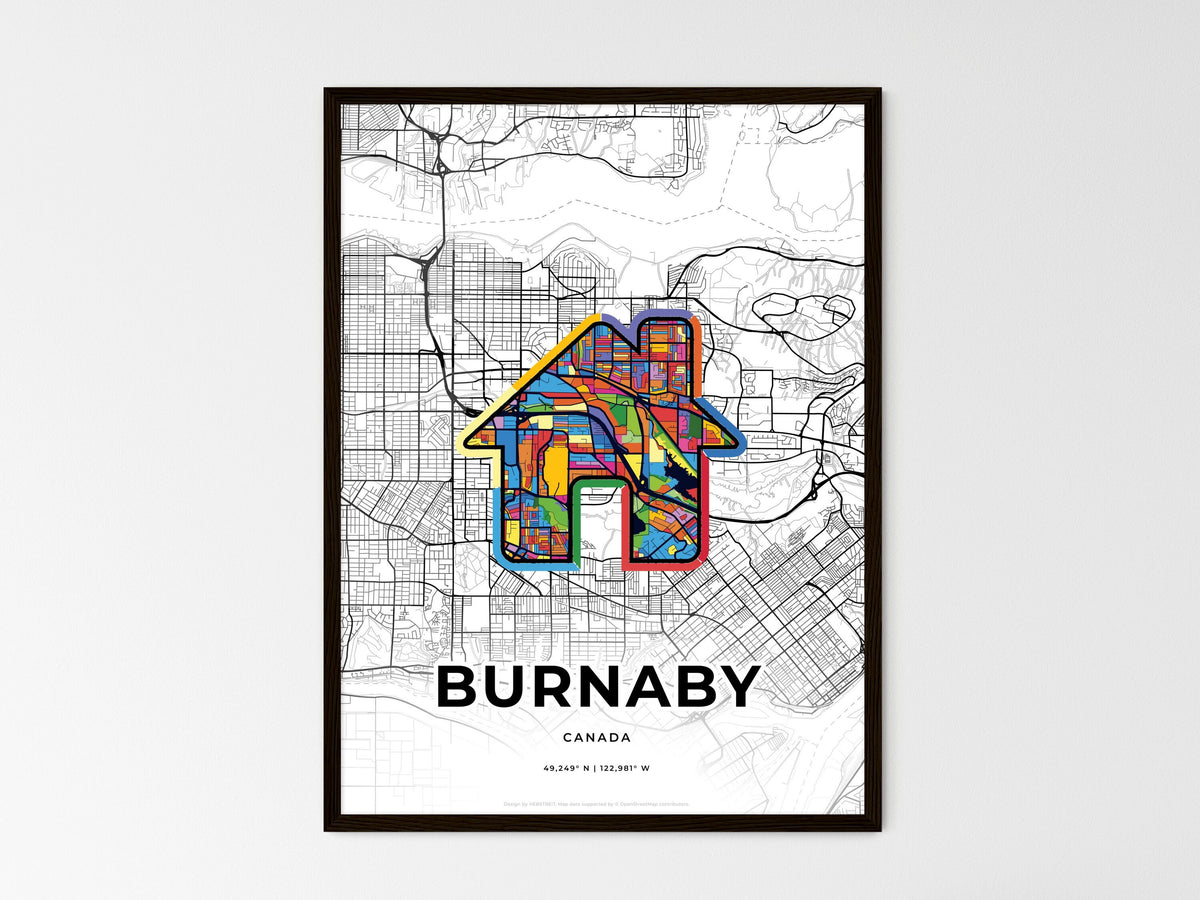 Burnaby Canada wedding art map with home icon