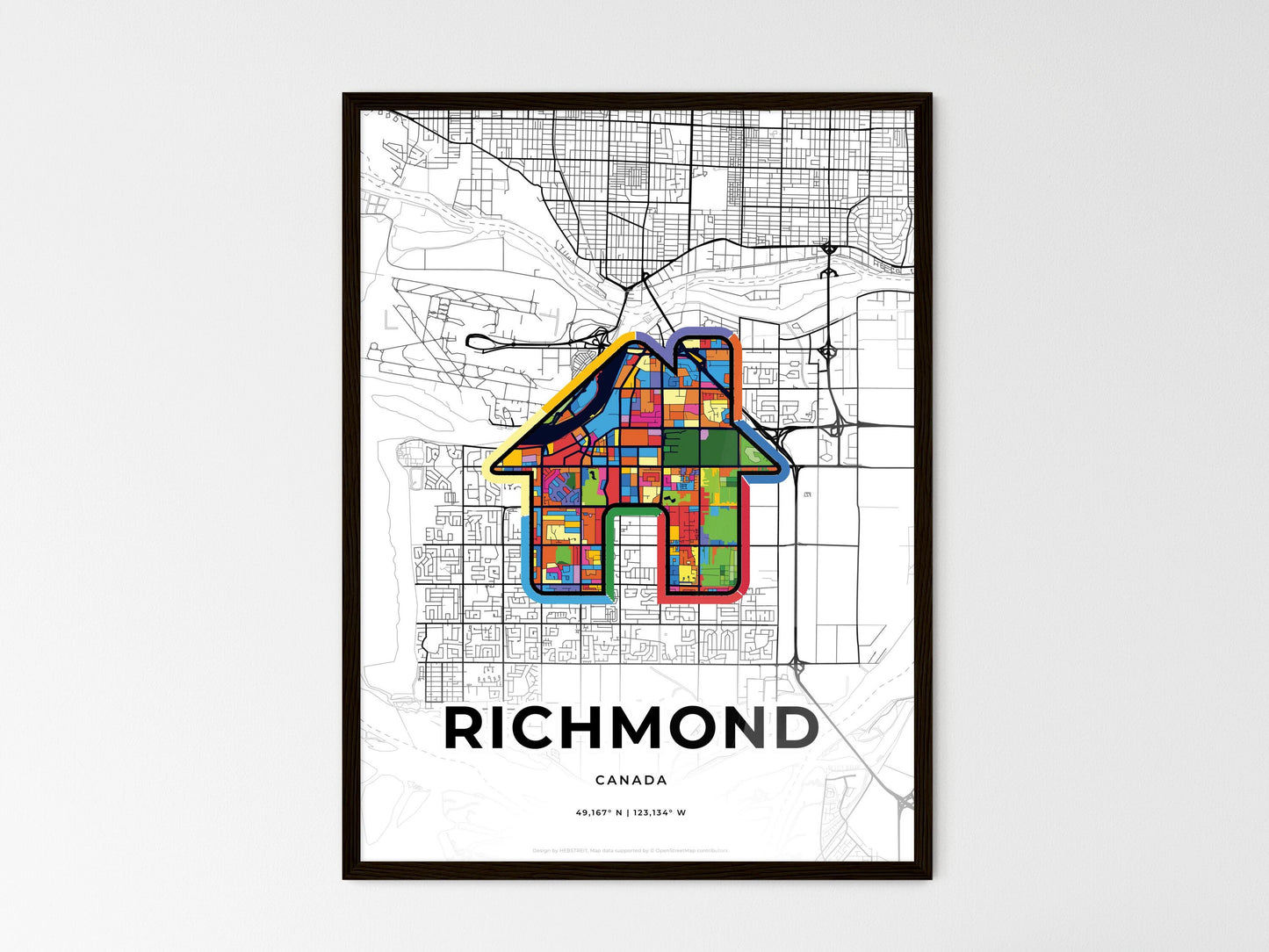 Richmond Canada wedding art map with home icon