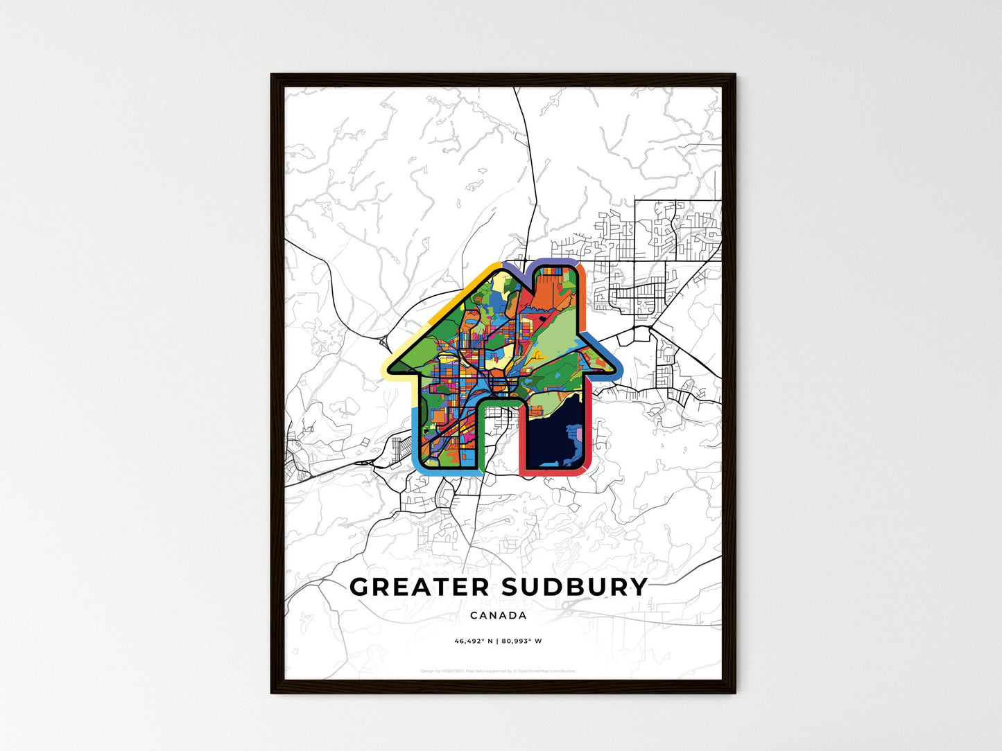 Greater Sudbury Canada wedding art map with home icon