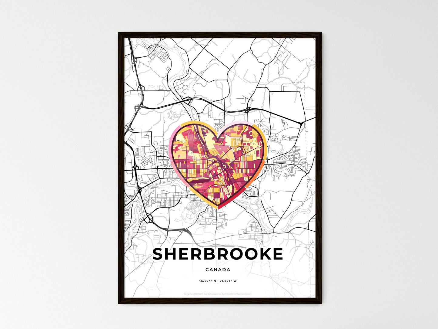 Sherbrooke Canada wedding art map with heart icon
