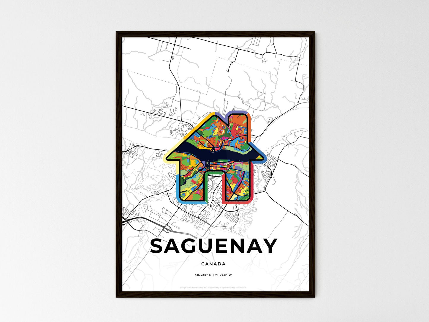 Saguenay Canada wedding art map with home icon