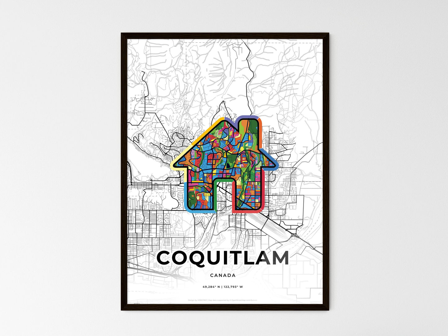 Coquitlam Canada wedding art map with home icon