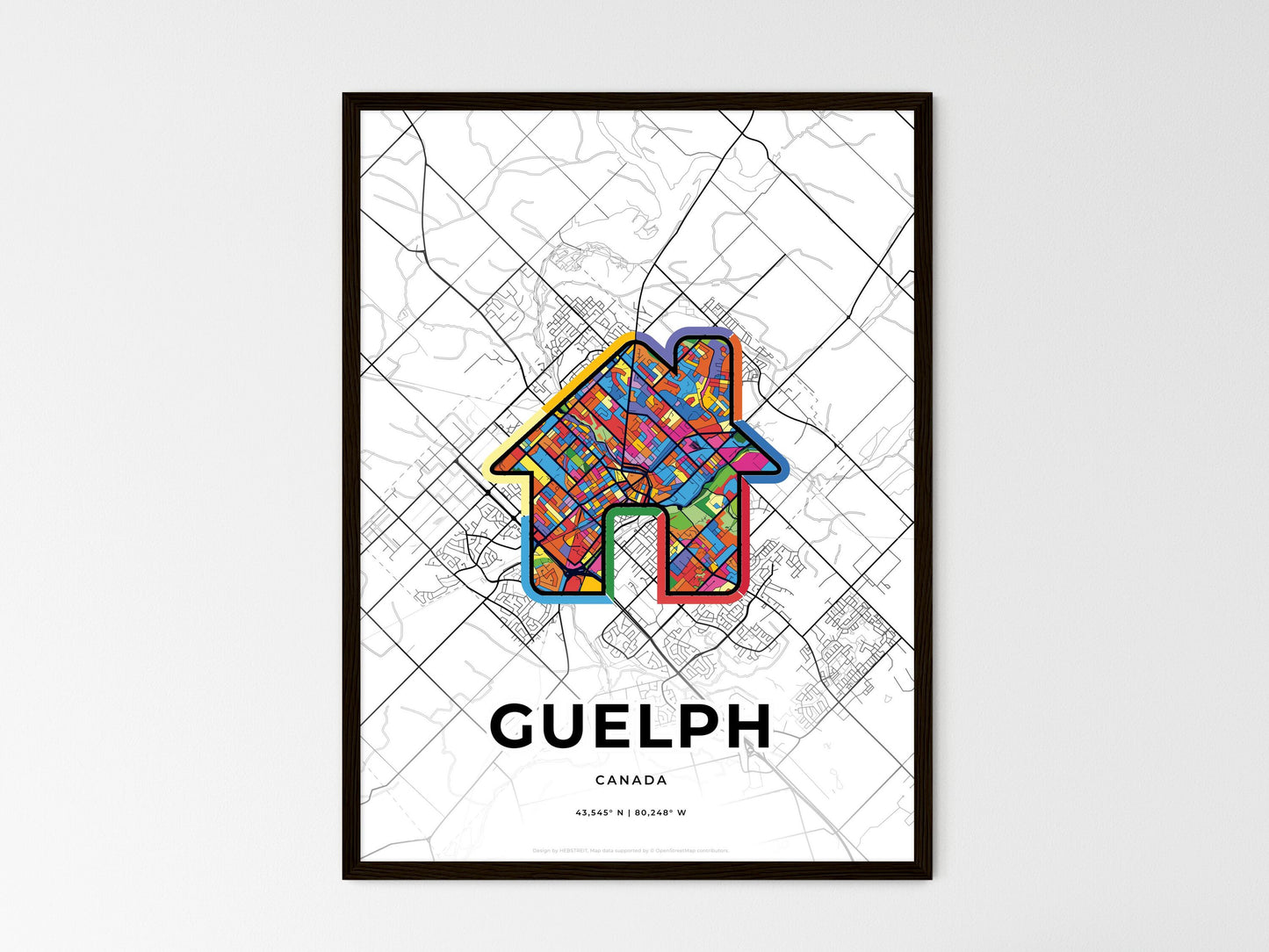 Guelph Canada wedding art map with home icon