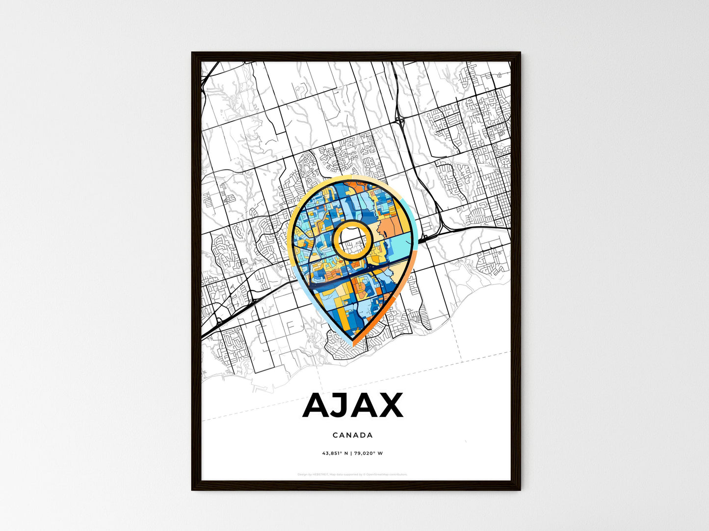 AJAX CANADA minimal art map with a colorful icon. Where it all began, Couple map gift. Style 1