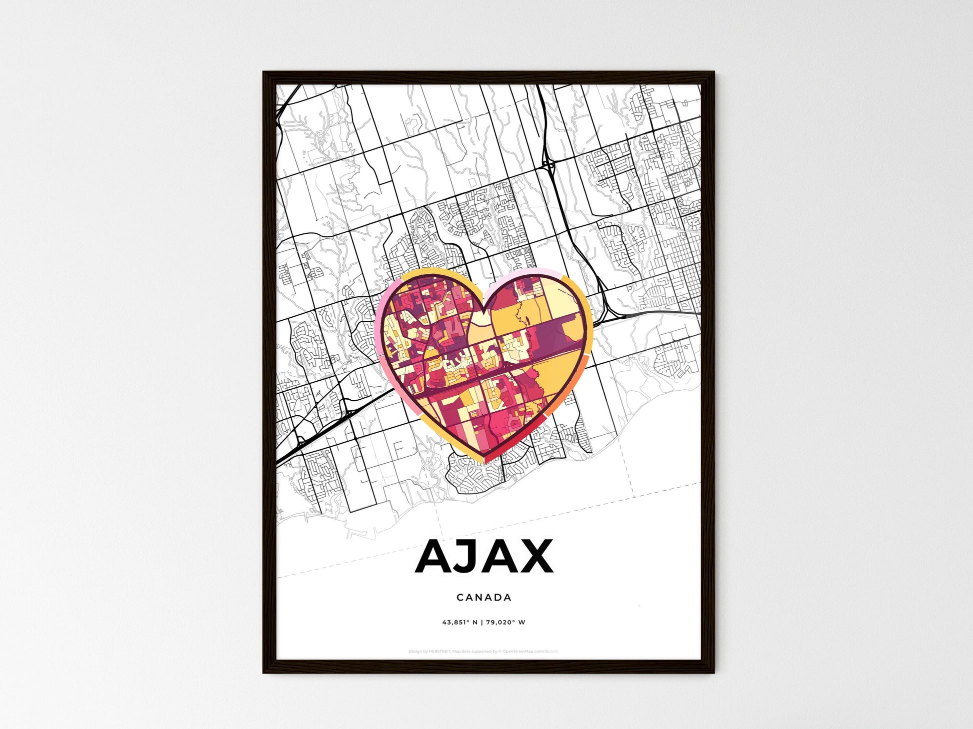 AJAX CANADA minimal art map with a colorful icon. Where it all began, Couple map gift. Style 2