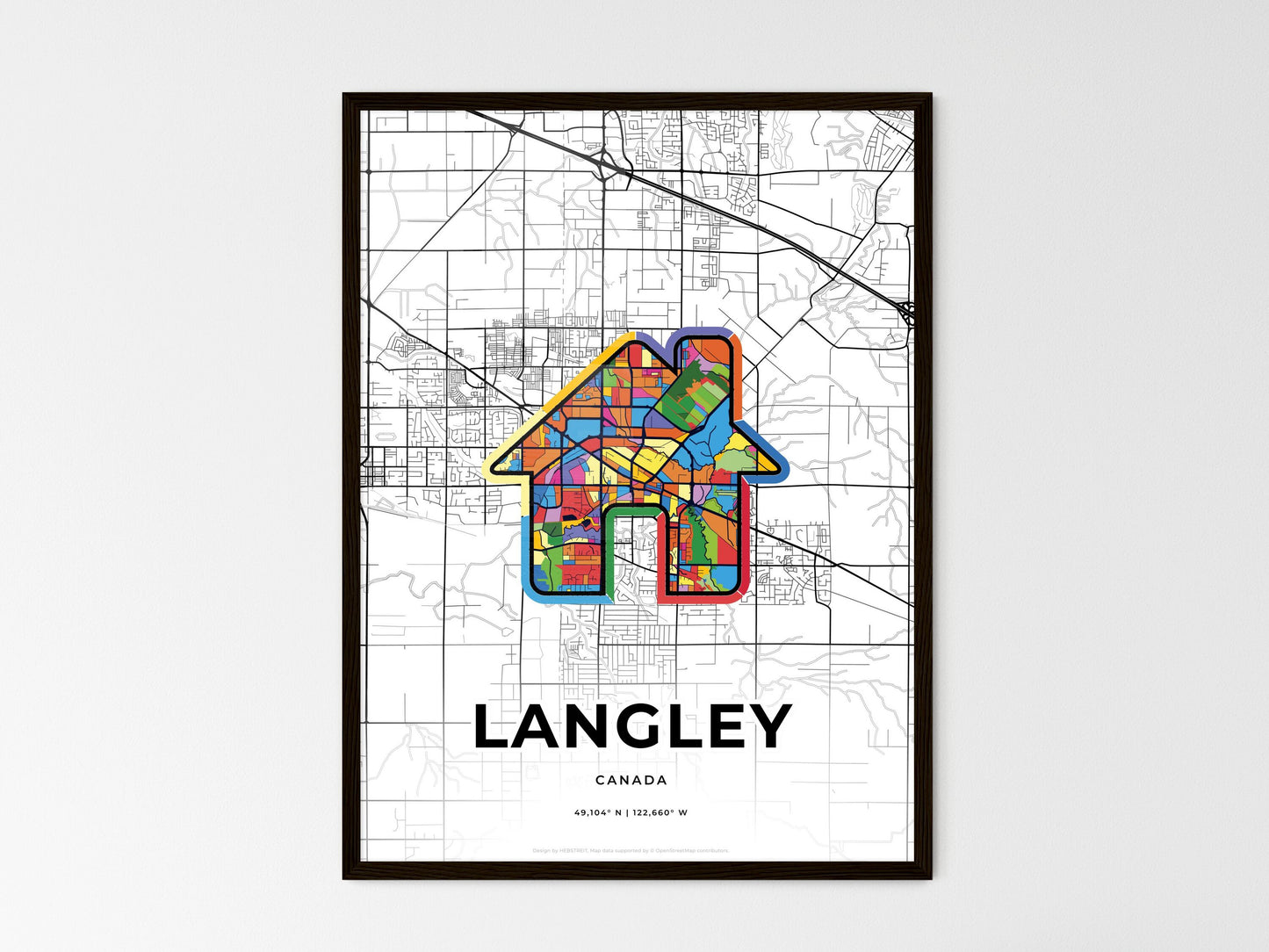 Langley Canada wedding art map with home icon