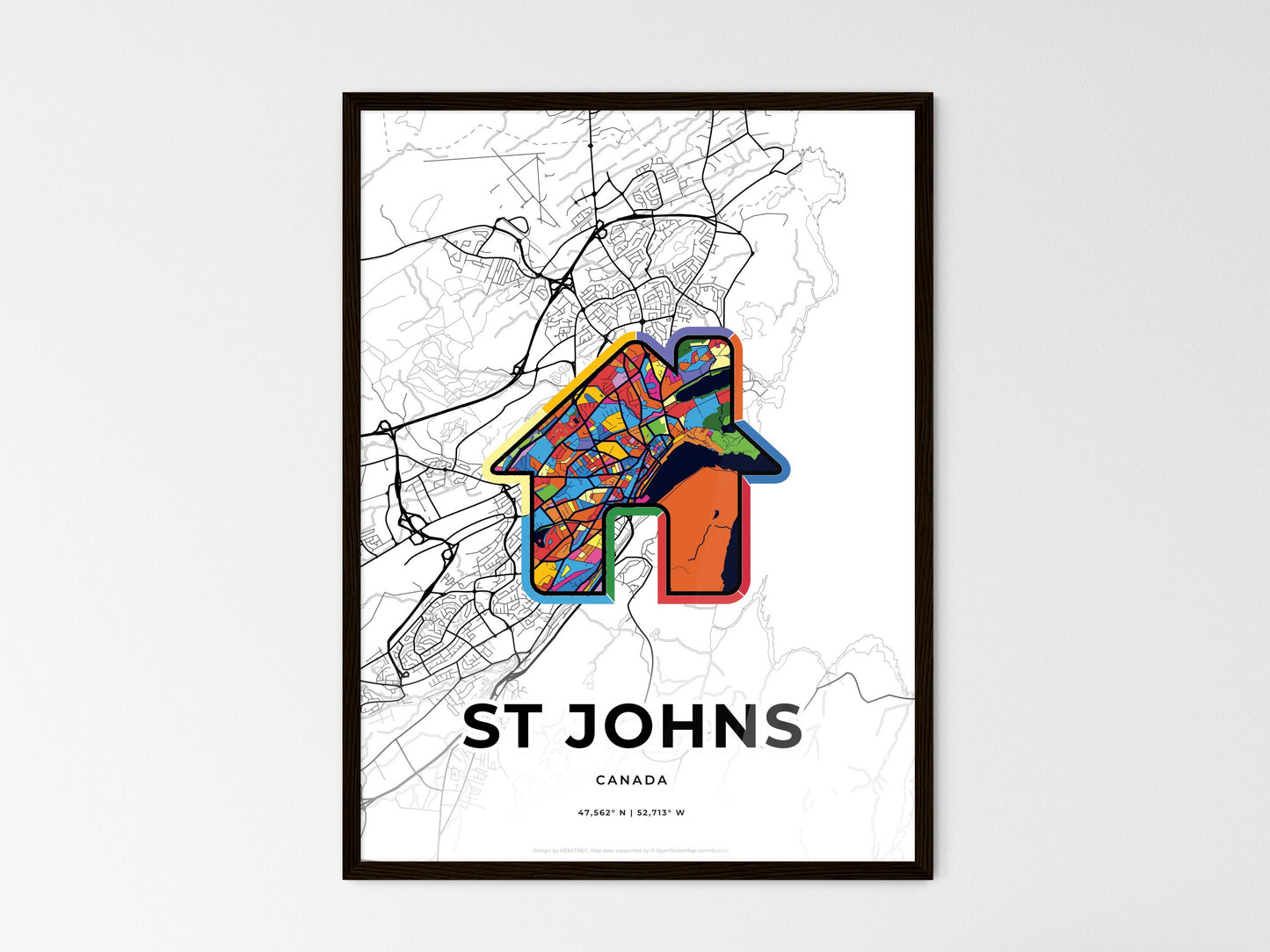 St Johns Canada wedding art map with home icon