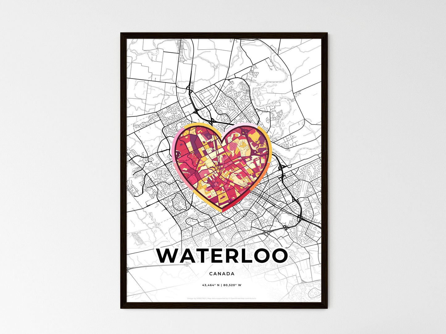Waterloo Canada wedding art map with heart icon