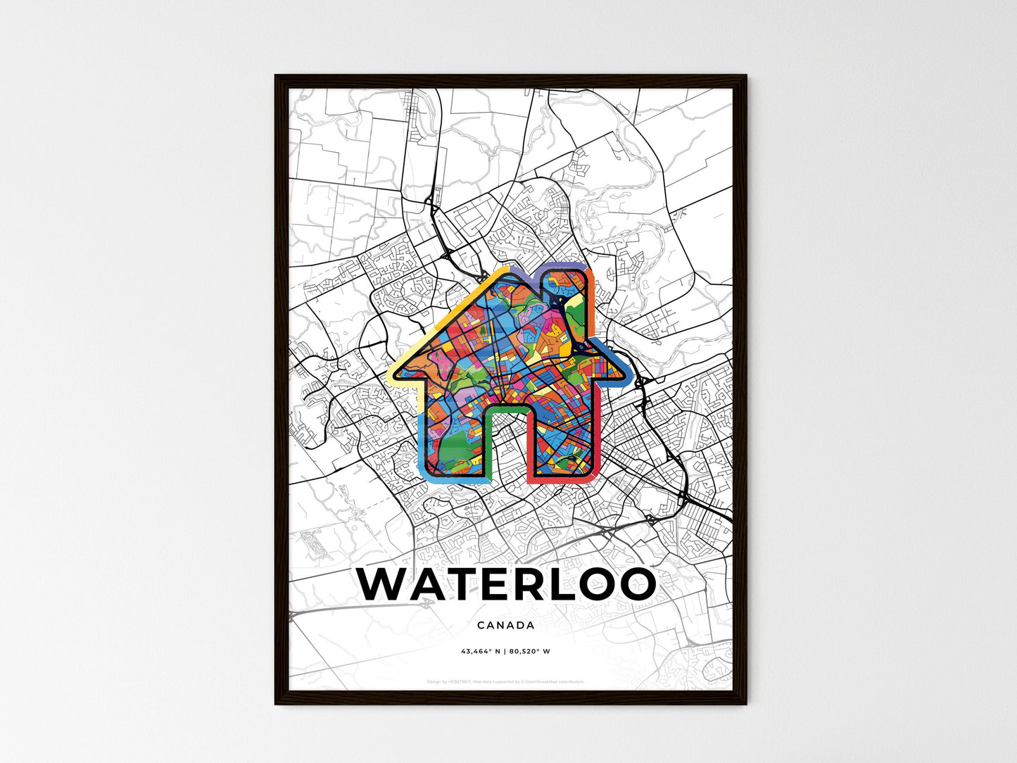 Waterloo Canada wedding art map with home icon