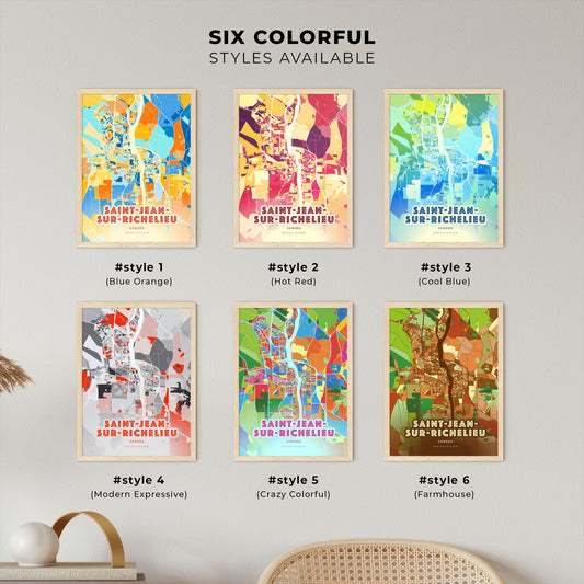 Colorful SAINT-JEAN-SUR-RICHELIEU CANADA Fine Art Map Blue Orange