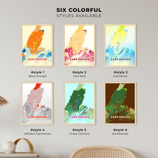 Colorful CAPE BRETON CANADA Fine Art Map Blue Orange