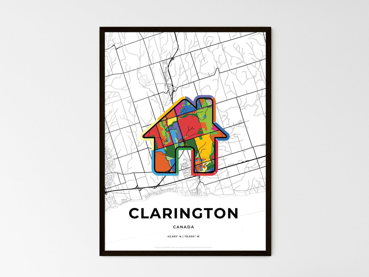 Clarington Canada wedding art map with home icon